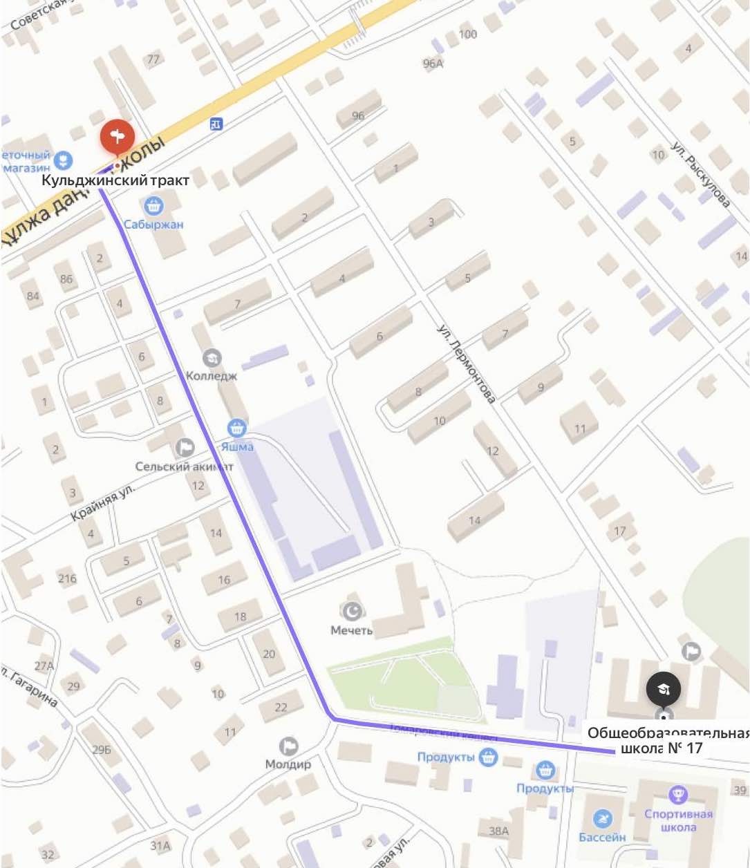 Карта проезда к школе с Кульджинского тракта